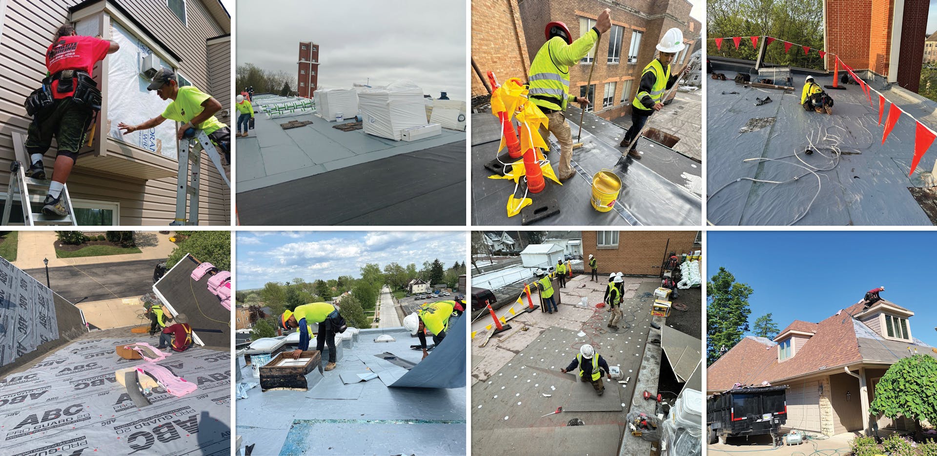 A secondary collage of roofing projects completed by Absolute Roofing and Construction