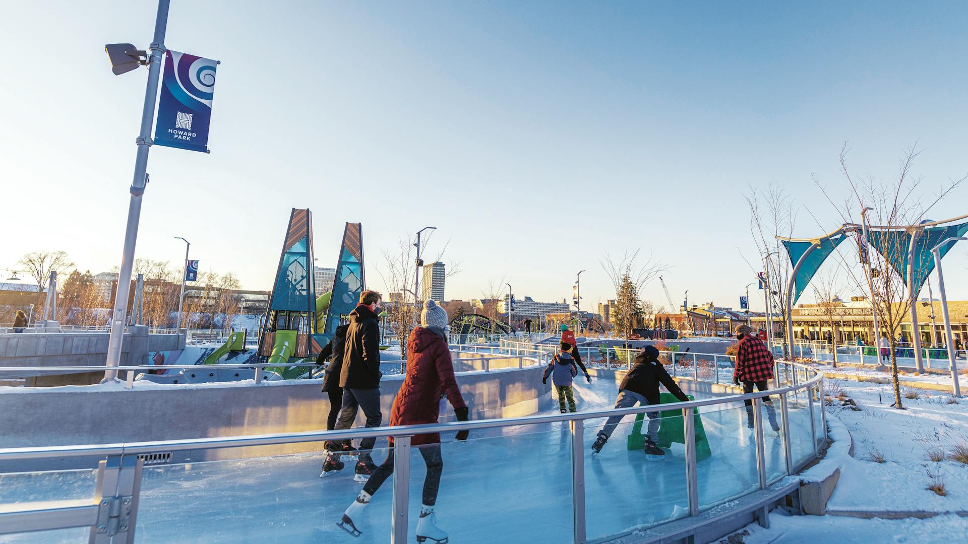 Skaters on the Howard Park Ice Trail in South Bend, Indiana