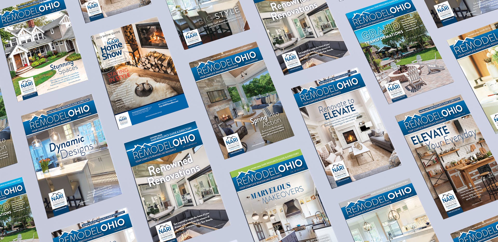 a collage of NARI Remodel Ohio magazine covers a collage of NARI Remodel Ohio magazine covers