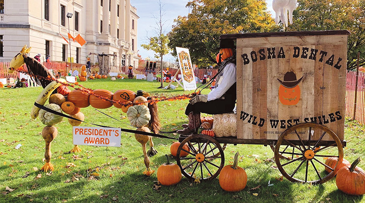 Carriage with pumpkin driver and horse at Sycamore Pumpkin Festival in Sycamore, Illinois (photo courtesy of Sycamore Pumpkin Festival)