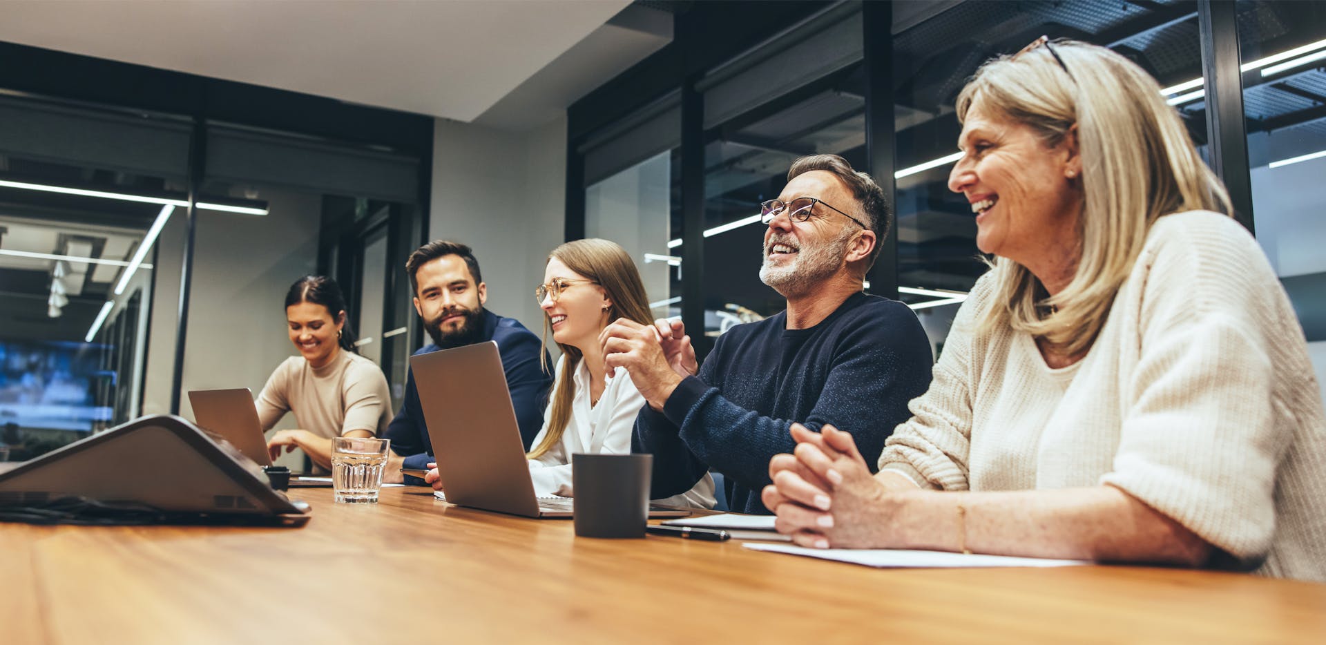 A work team sitting at a table