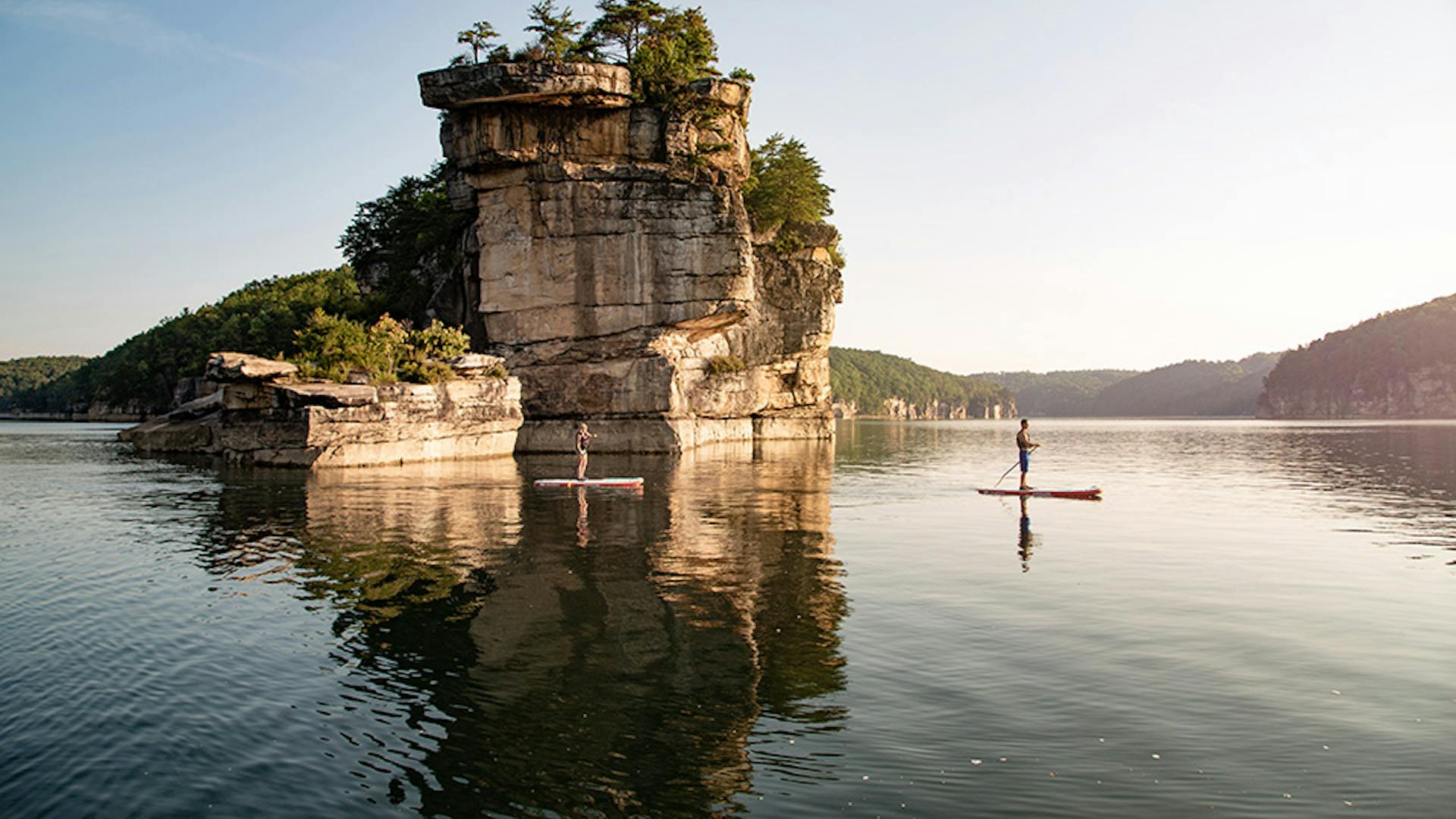 Stand-up paddleboarders on Summersville Lake in Summersville, West Virginia (photo courtesy of Visit Southern West Virginia)