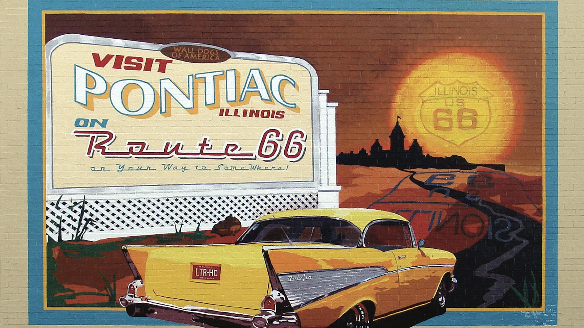 1957 Chevy mural in Pontiac, Illinois (photo courtesy of Pontiac-Oakland Automobile Museum & Resource Center)