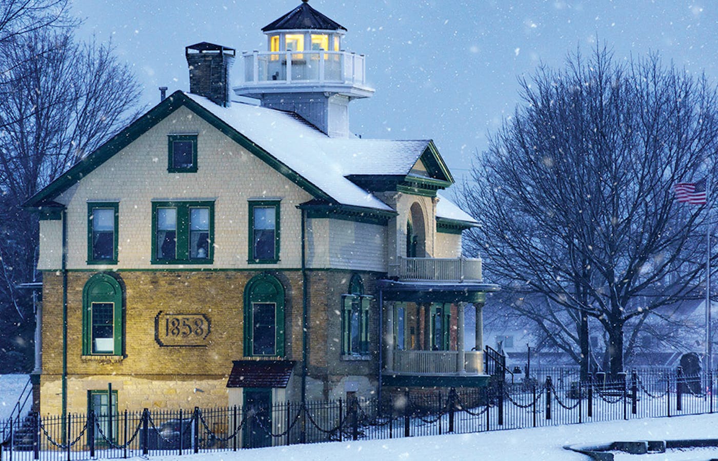 Exterior of Michigan City, Indiana’s Old Lighthouse Museum in the winter (photo by Josh McIntyre)
