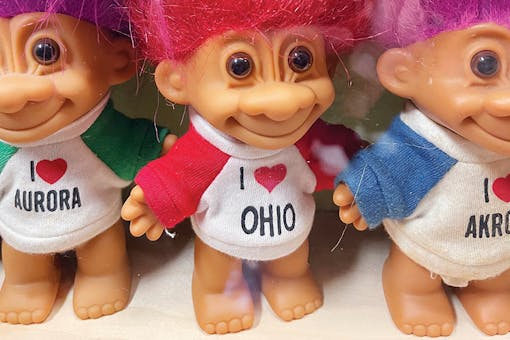 Troll wearing “I Love Ohio” shirt at The Troll Hole Museum in Alliance, Ohio (photo by Jim Vickers)