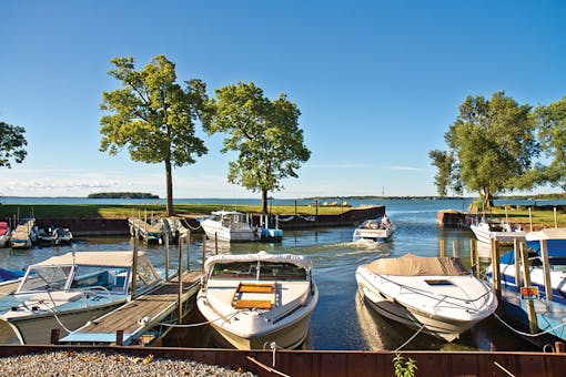 Boats docked on Middle Bass Island in Ohio (photo by Laura Watilo Blake)