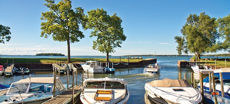 Boats docked on Middle Bass Island in Ohio (photo by Laura Watilo Blake)